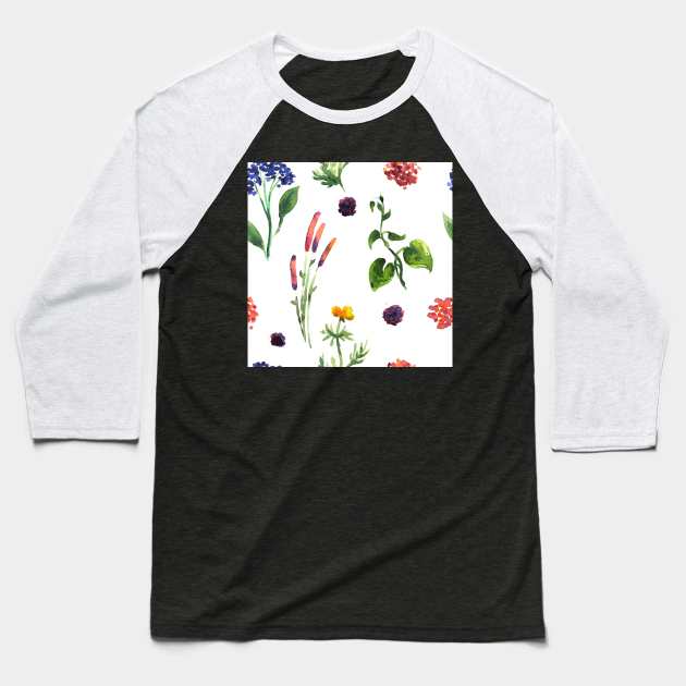 Seamless plants pattern. Floral decorative illustration Baseball T-Shirt by Olga Berlet